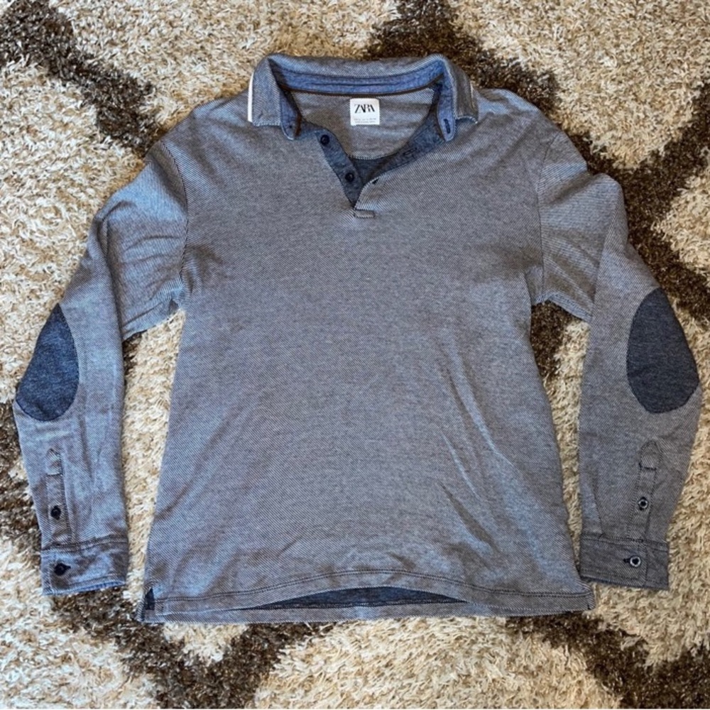 ZARA Men’s Navy Blue Long Sleeve Polo